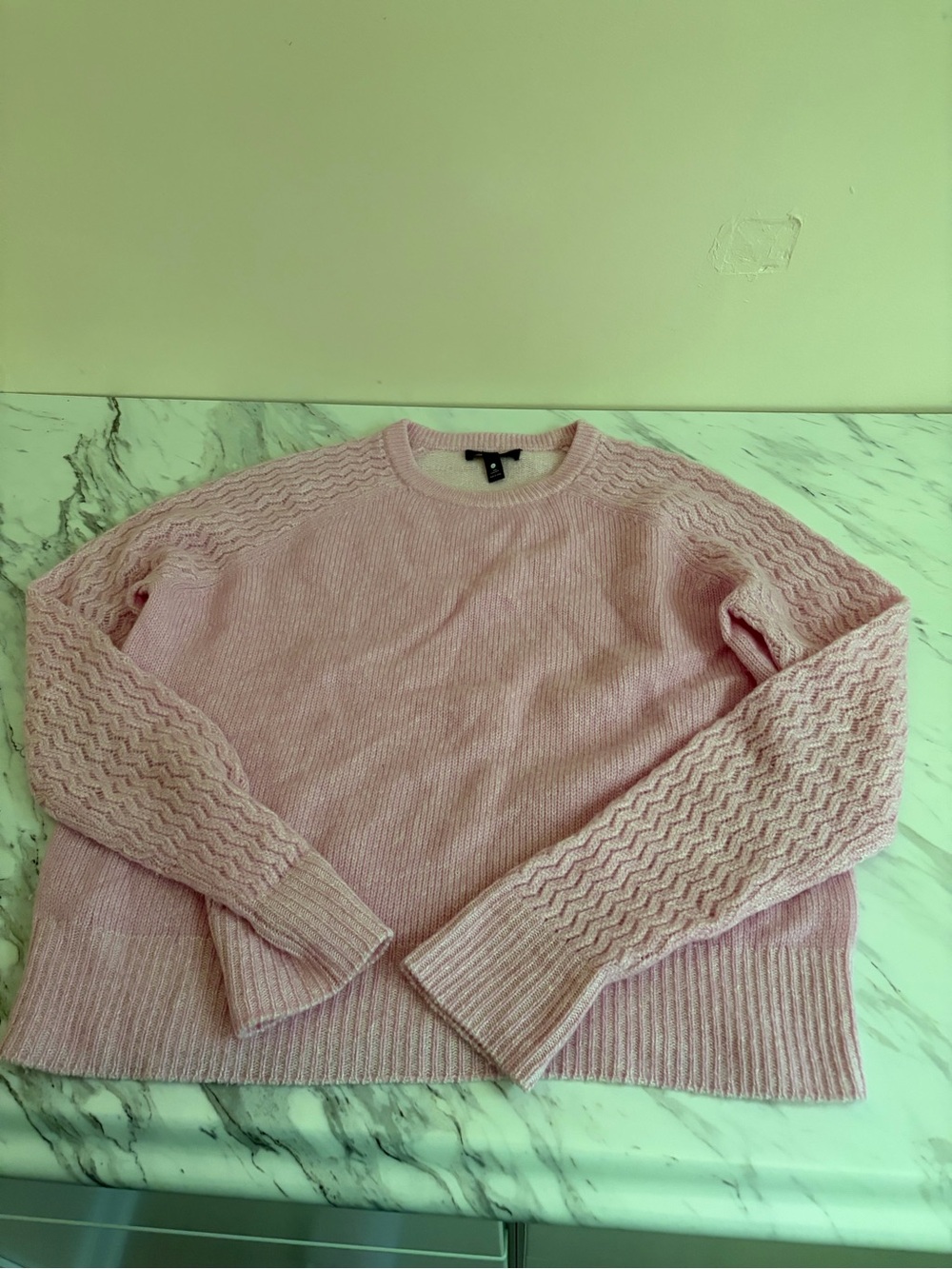 100% Cashmere Aqua Classic Pink Cable-Sleeve Sweater - S